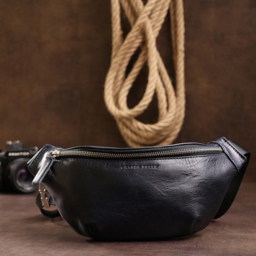 Сумка Grande Pelle Шкіряна бананка унісекс Синя (11569)