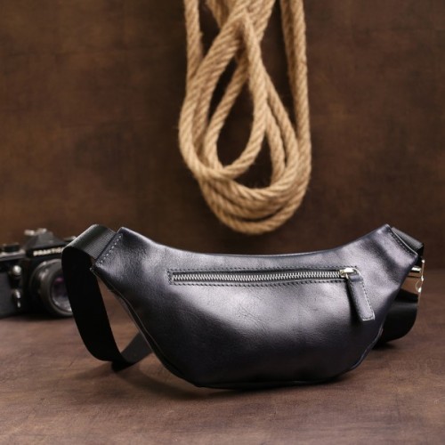 Сумка Grande Pelle Шкіряна бананка унісекс Синя (11569)