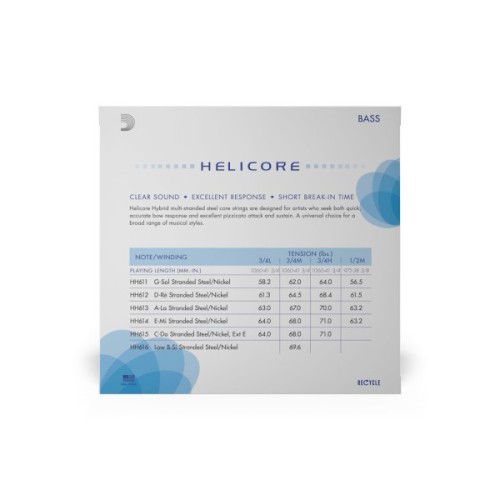 Струни для контрабаса D'Addario Helicore Hybrid Bass String Set 3/4 Scale Medium Tension (HH610 3/4M)