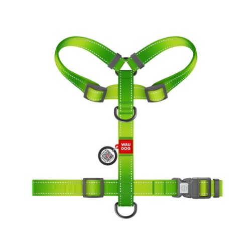 Шлея для собак WAUDOG Nylon Mono з QR-паспортом, пластиковий фастекс L салатова (52745)