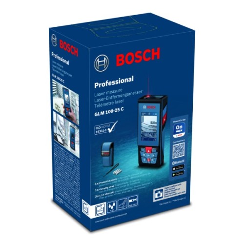 Далекомір Bosch Professional GLM 100-25 C, 1.5 мм, 0.08100м, 0-360, Bluetooth (0.601.072.Y00)
