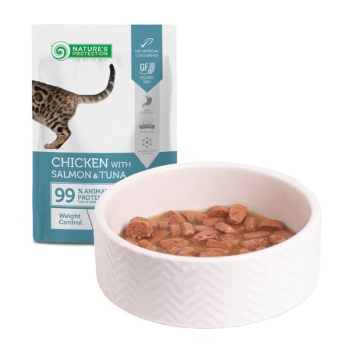 Вологий корм для кішок Nature's Protection Adult cats Weight Control Chicken with Salmon & Tuna 100 г (NPUPF63657)