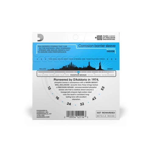 Струни для гітари D'Addario Phosphor Bronze Regular Light (12-53) (EJ16)