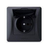 Розетка Videx BINERA 1ая із заземленням і кришкою черн (VF-BNSK1GС-BG)