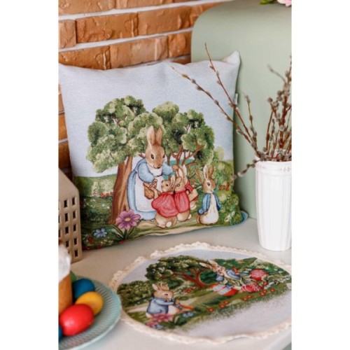 Наволочка Прованс гобеленова декоративна Зайчиха із зайчатами Галявина 45х45 см (034240)