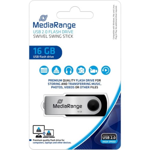 USB флеш накопичувач Mediarange 16GB Black/Silver USB 2.0 (MR910)