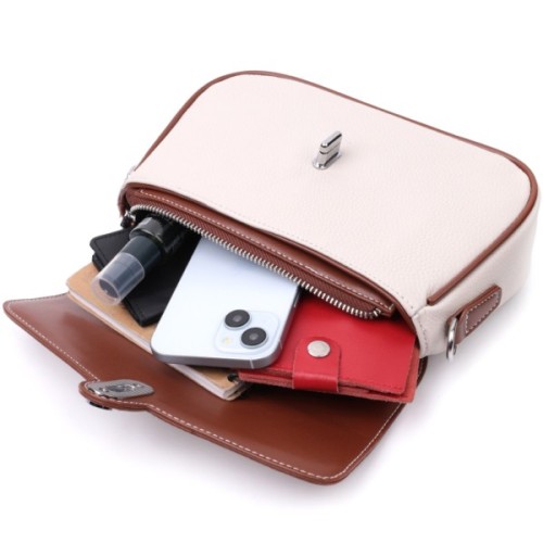 Сумка Vintage Жіноча з фактурним клапаном з натуральної шкіри Біла (22623)