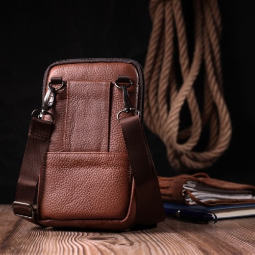 Сумка Vintage На пояс шкіряна Світло-коричнева (22565)