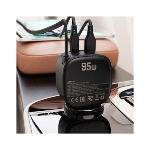 Зарядний пристрій Acefast 1xUSB-C PD95W + telescopic cable USB-C black (6974316285946)