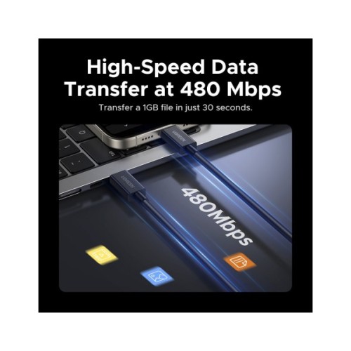 Дата кабель USB-C to USB-C 1.0m Thunderbolt 5 240W 5A 120Gbps 16/8/4K L703 black Ugreen (45996)