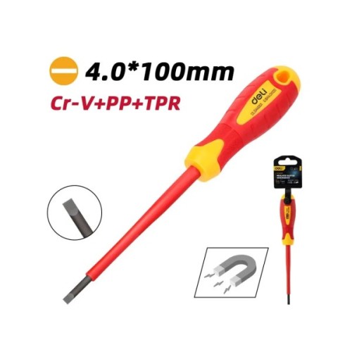 Викрутка Deli ізольована шлiцьова 4,0 x 100 мм (EDL5141001)