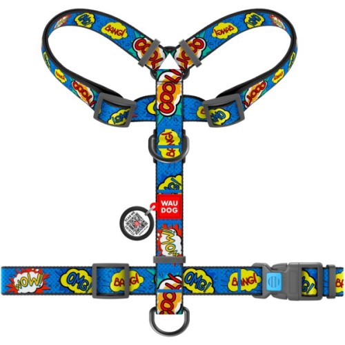 Шлея для собак WAUDOG Nylon з QR паспортом анатомічна H-подібна "ВАУ" S (5606)