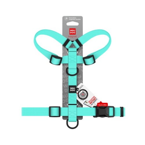 Шлея для собак WAUDOG Magnet анатомічна Н-подібна з QR-паспортом, магнітна пряжка-фастекс L тіффані (262427)