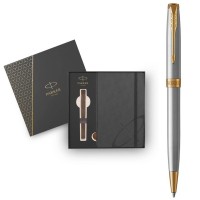 Ручка кулькова Parker SONNET 17 Stainless Steel GT BP + блокнот Parker + подар.упак. GIFT24 (84 132b24)