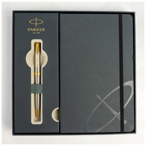 Ручка кулькова Parker SONNET 17 Stainless Steel GT BP + блокнот Parker + подар.упак. GIFT24 (84 132b24)
