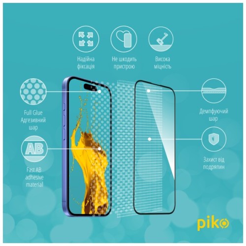 Скло захисне Piko Full Glue Apple iPhone 16 Plus Black (1283126593390)