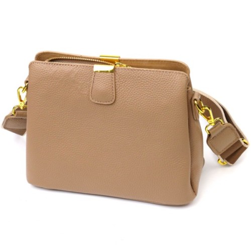 Сумка Vintage Жіноча на три відділення з натуральної шкіри Бежева (22106)