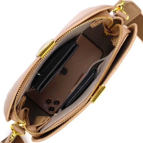 Сумка Vintage Жіноча на три відділення з натуральної шкіри Бежева (22106)