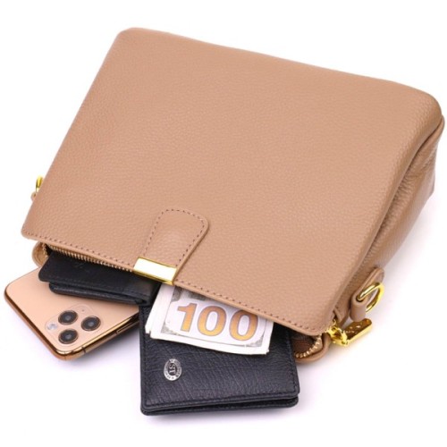 Сумка Vintage Жіноча на три відділення з натуральної шкіри Бежева (22106)