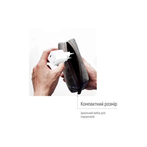 Зарядний пристрій ColorWay GaN Mini 25W PD Port PPS USB-C white cable Type-C (CW-CHS052PDC-WT)