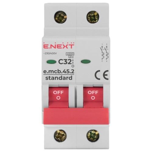 Автоматичний вимикач E.NEXT 2-п e.mcb.stand. 32А C ( 4,5кА) (s002020)