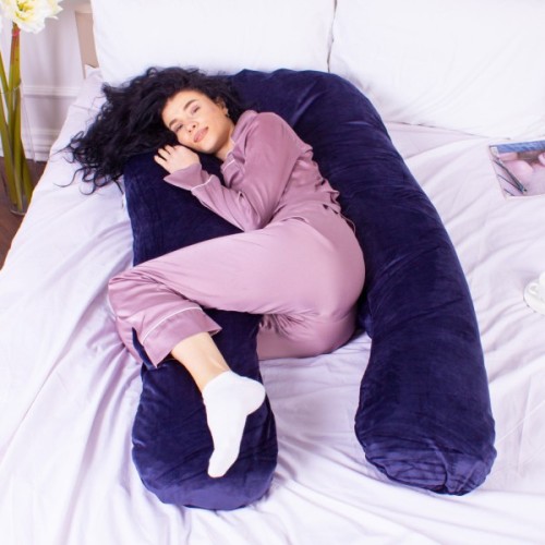 Подушка MirSon для вагітних і відпочинку Velvet Line №8020 U-подібна Navy blue (2200006178521)