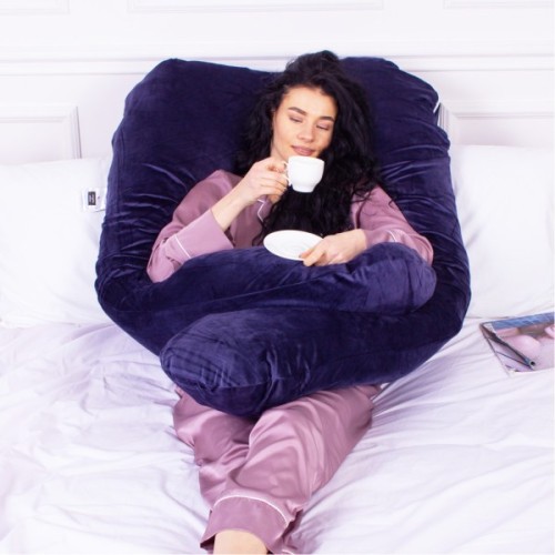 Подушка MirSon для вагітних і відпочинку Velvet Line №8020 U-подібна Navy blue (2200006178521)