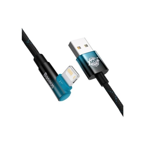 Дата кабель USB 2.0 AM to Lightning 2.0m 2.4A 90° corner black/blue Baseus (CAVP000121)