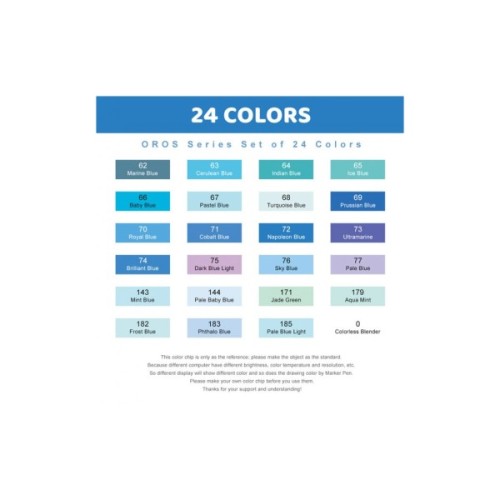 Художній маркер Arrtx Спиртові Oros ASM-03BU 24 кольори, сині відтінки (LC302529)