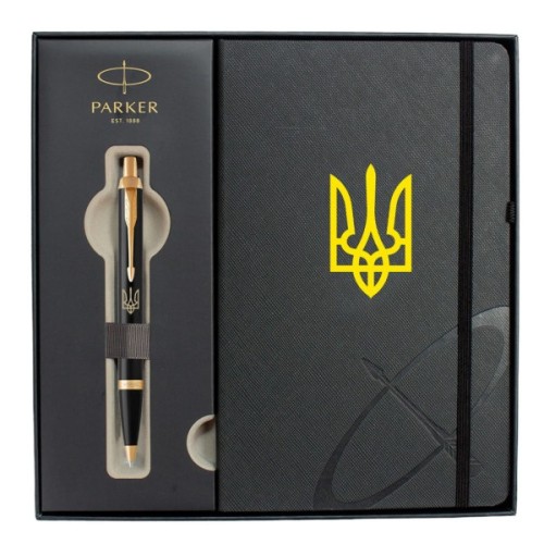 Ручка кулькова Parker IM 17 UKRAINE Black GT BP Тризуб + блокнот Parker + подар.упаковка GIFT24 (22032b24_T001y)