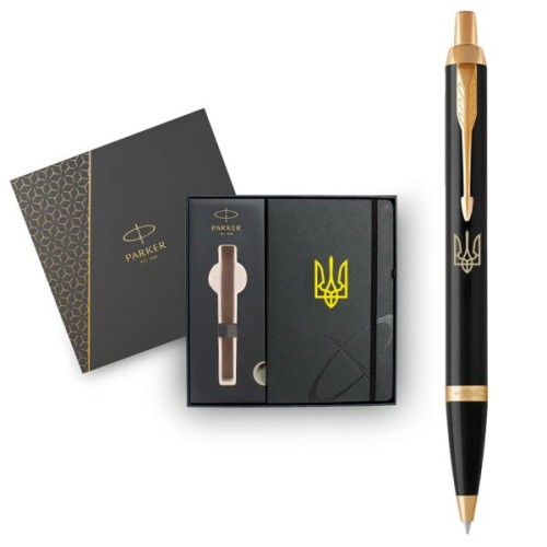 Ручка кулькова Parker IM 17 UKRAINE Black GT BP Тризуб + блокнот Parker + подар.упаковка GIFT24 (22032b24_T001y)