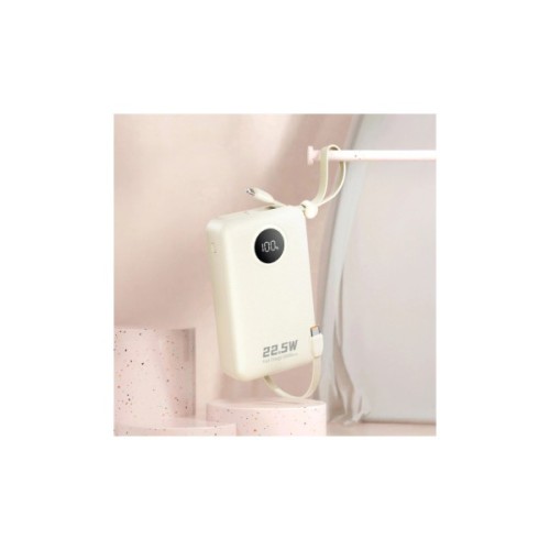 Батарея універсальна Dudao 20000mAh K14+ 22.5W, PD, QC, USB-A, USB-C(In/Out), with built-in USB-C/Lightning cables, White (6977196680023)