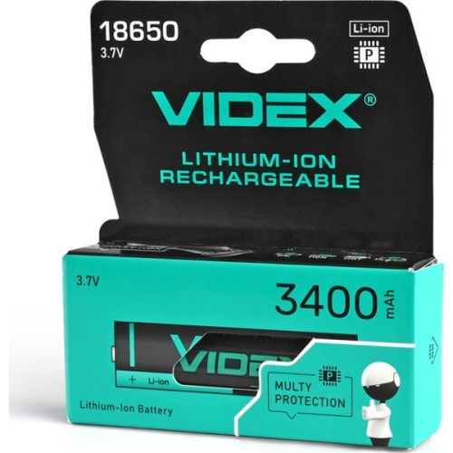 Акумулятор 18650 3400mAh Li-Ion, protect, color box/1шт Videx (18650-P/3400/1CB)