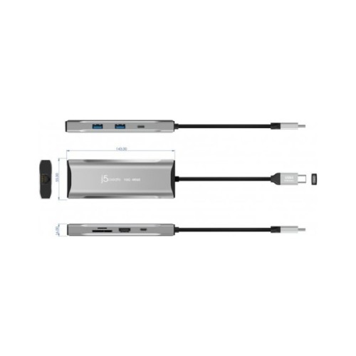 Порт-реплікатор J5create Dock-Station USB-C 10Gbps, 7-in-1 (хаб/HDMI/PD/картридер) (JCD393-N)