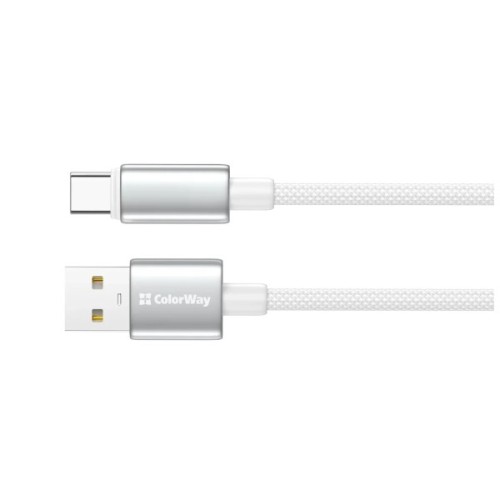 Дата кабель USB 2.0 AM to USB-C 2.0m 3A zinc alloy braided white ColorWay (CW-CBUC099-WT)