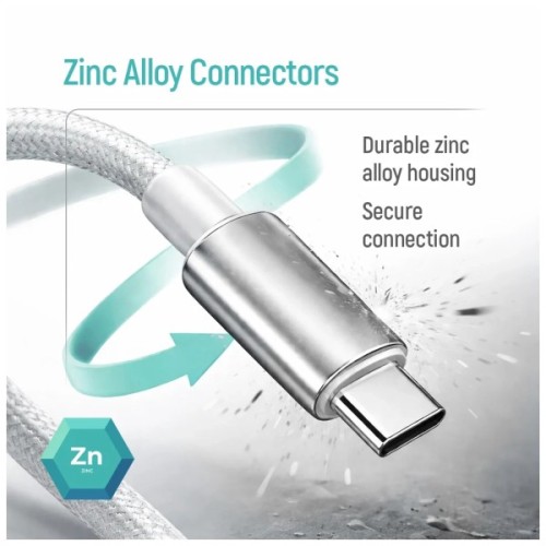 Дата кабель USB 2.0 AM to USB-C 2.0m 3A zinc alloy braided white ColorWay (CW-CBUC099-WT)