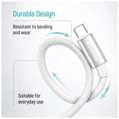 Дата кабель USB 2.0 AM to USB-C 2.0m 3A zinc alloy braided white ColorWay (CW-CBUC099-WT)