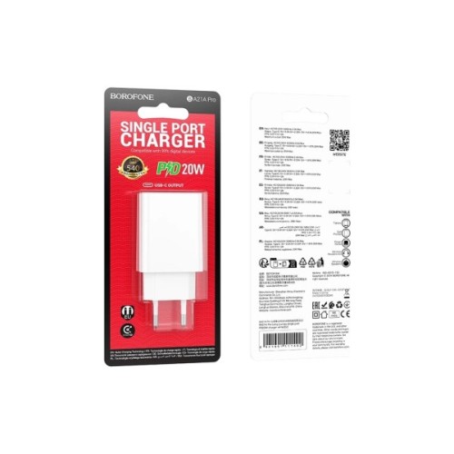 Зарядний пристрій BOROFONE BA21A USB-C PD20W white (6941991111402)