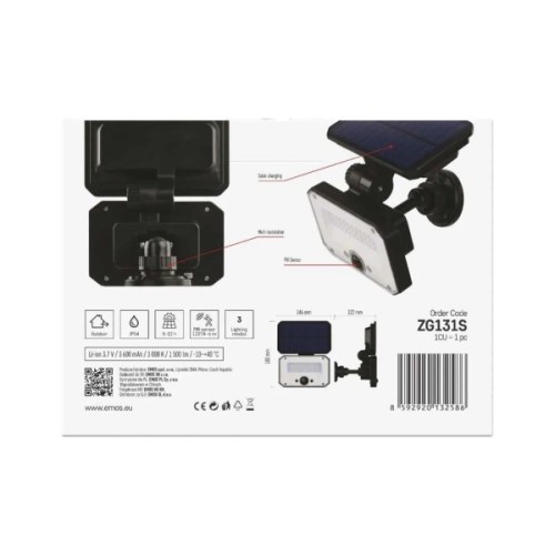 Прожектор EMOS сонячний світлодіодний 1500 лм IP54 3000K PIR (ZG131S)