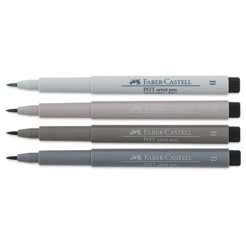 Лайнер Faber-Castell набір капілярних ручок пензликів Pitt Artist Pen India ink pen, 4 відтінки сірого (30338)