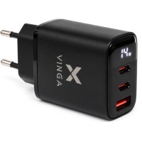 Зарядний пристрій Vinga 2xUSB-C + USB-A Display 45W (VCR45ACCDB)
