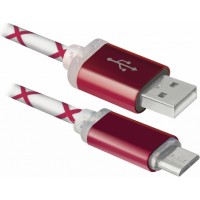 Дата кабель USB 2.0 AM to Micro 5P 1.0m RedLED backlight Defender (87556)
