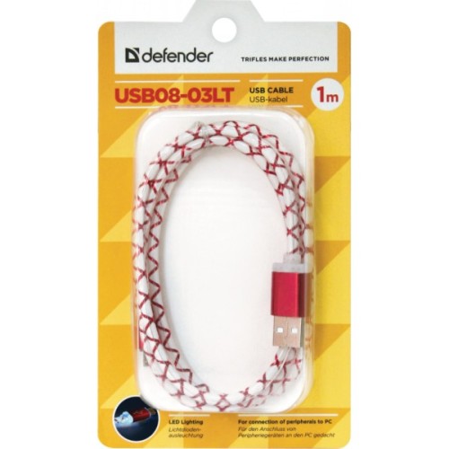 Дата кабель USB 2.0 AM to Micro 5P 1.0m RedLED backlight Defender (87556)