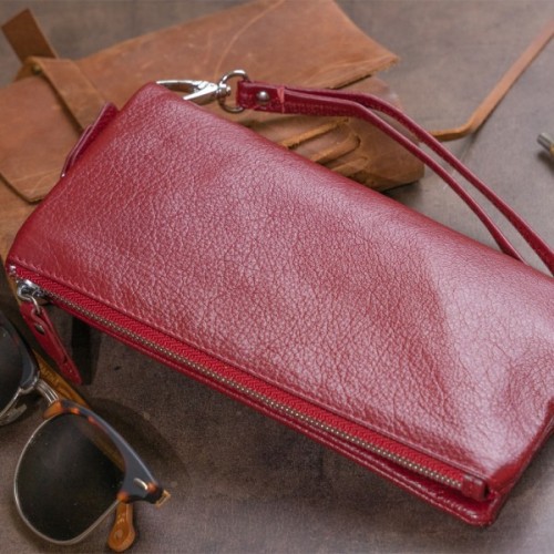 Гаманець ST Leather Зі шкіри з кишенею для мобільного Бордовий (19311)