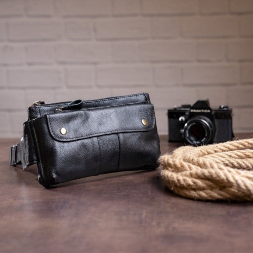 Сумка Vintage Бананка зі шкіри Чорна (14809)