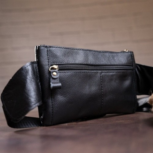 Сумка Vintage Бананка зі шкіри Чорна (14809)