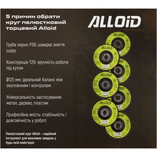 Круг зачистний Alloid торцевий, пелюстковий, 125мм, зерно 36, T29 (FD-29036)