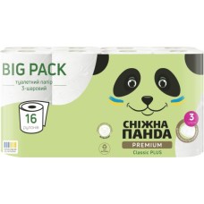 Туалетний папір Сніжна Панда Premium Classic Plus 3 шари 16 рулонів (4820183972842)