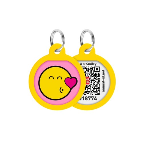 Адресник для тварин WAUDOG Smart ID з QR паспортом "Смайли на рожевому", коло 25 мм (225-0187)