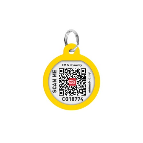 Адресник для тварин WAUDOG Smart ID з QR паспортом "Смайли на рожевому", коло 25 мм (225-0187)